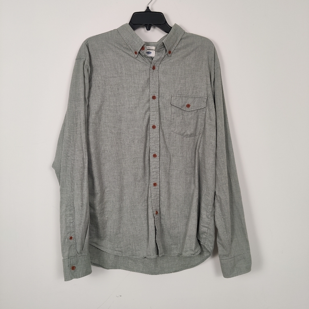 Old Navy Men's Button Down Shirt in Green Size XL 100% Cotton Quiet Luxury